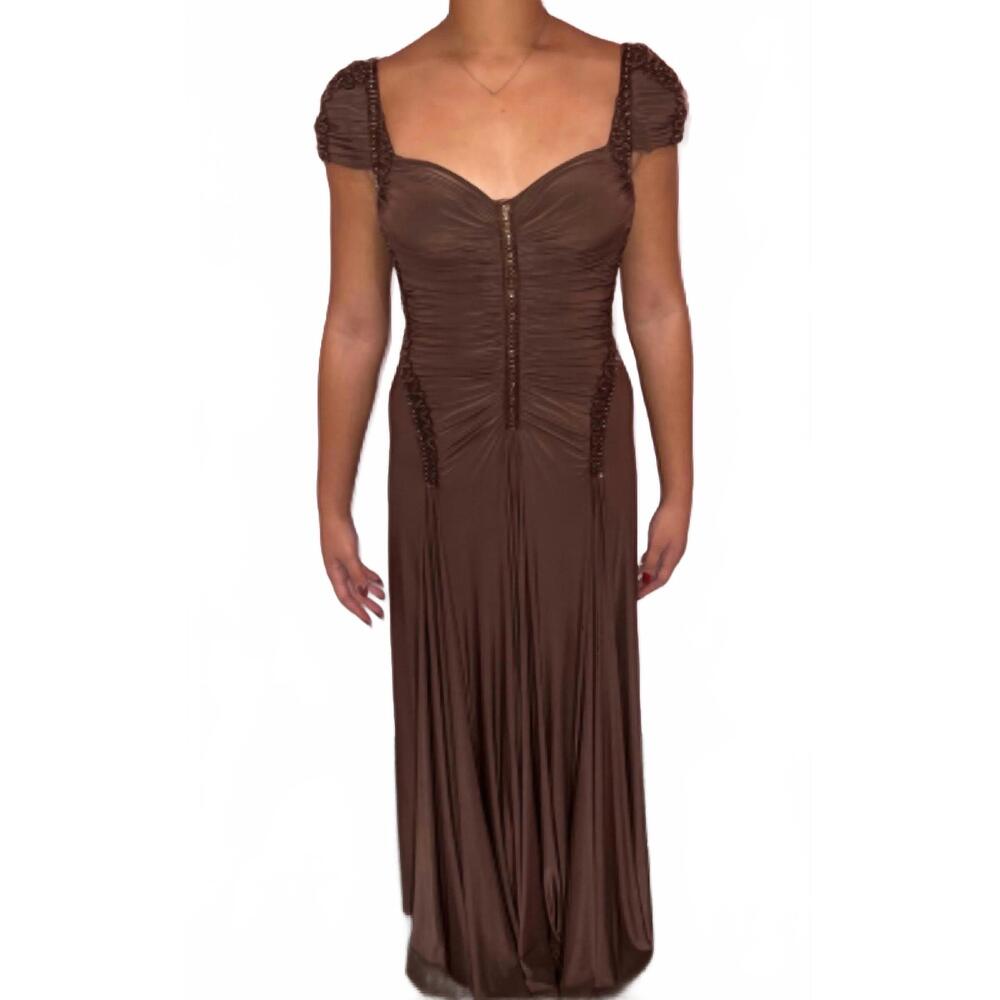 NEW MIGNON beaded jersey gown in brown